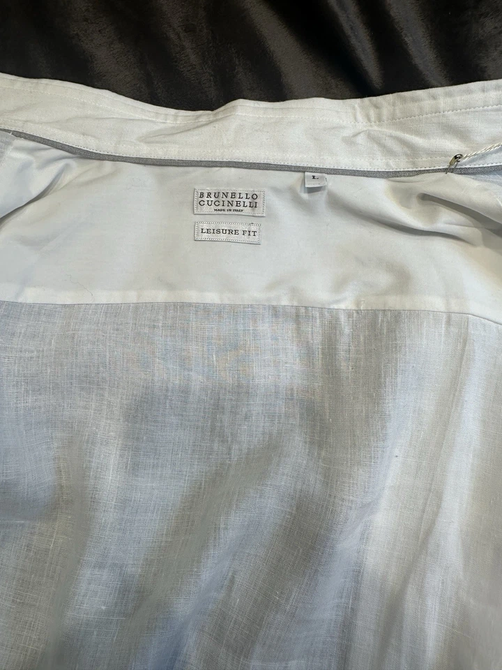 Camisa Brunello Cucinelli Blanca Algodón Lino, Talla L Nueva Foto 3 de 4