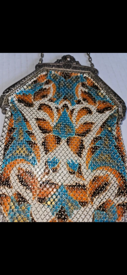 古董 20 世纪 20 年代艺术装饰珐琅网眼翻盖钱包 Mandalian Mfg Co 装饰框架 — 第 4/4 张图片