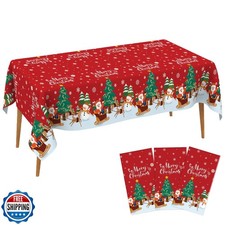 3 Pack Christmas Tablecloth, Disposable Plastic Christmas Table C