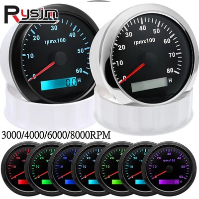 HD 85mm Tachometer With LCD Hourmeter Tacho Gauge For Marine Boat Car 12V/24V