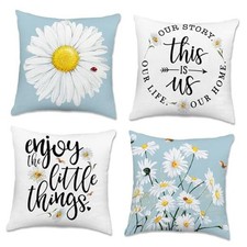 Spring Summer Pillow Covers 18x18 Set of 4, Floral 18" x 18" Pack of 4 Blue