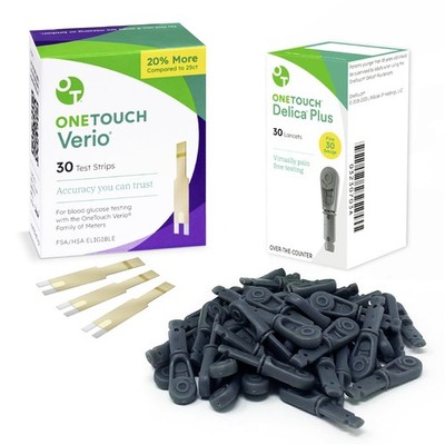 OneTouch Delica Plus Lancets & OneTouch Verio Test Strips Bundle - Includes 3...