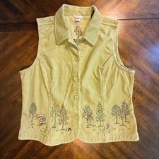 Christopher  Banks Green Corduroy Embroidered Cabin Squirrel Vest Womens XL