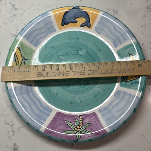 Bella Ceramica Tropical 10.5” Dinner Plates Dolphin/Palm Tree/Sailboat~Set of 4 - Afbeelding 7 van 11