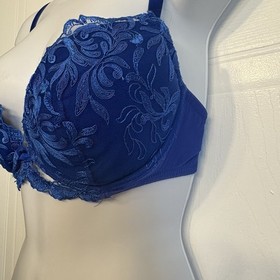 La Perla 3 Blue Padded Underwire Lace Floral Bra Size 36C Made In Italy Silk