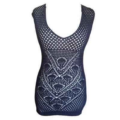 Miss Captain marineblaues ärmelloses Häkeltop neu mit Etikett UVP £52 Größe UK 8 T1