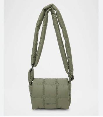 Vee Collective Porter Messenger Bag in green padded nylon boho Lagenlook casual