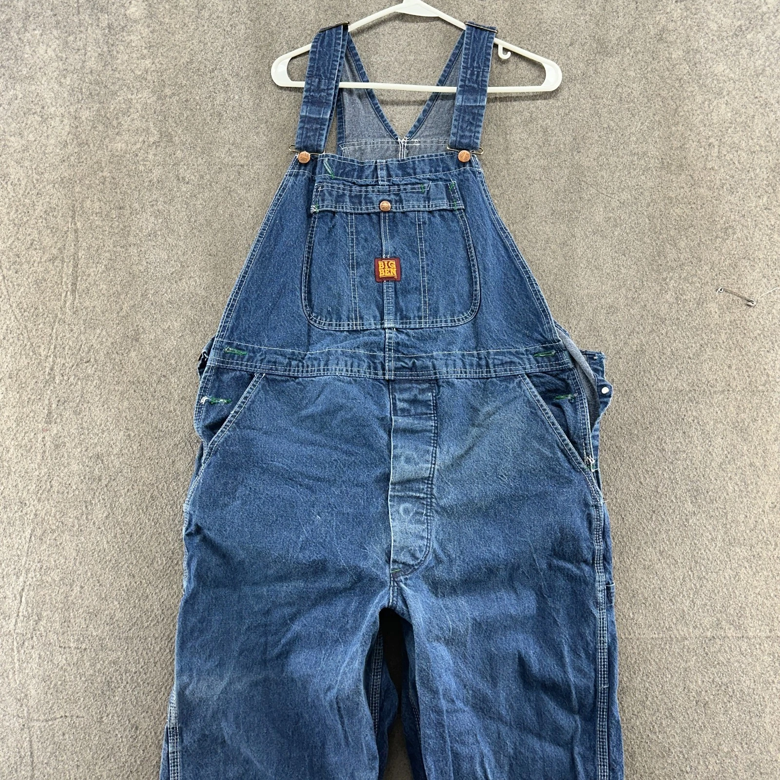 VTG Big Ben Bib Overall Men 40x30 Blue Dark Wash Outdoor Farmer Workwear USA 90s