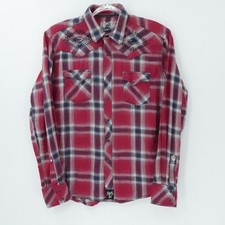 Wrangler Rock 47 Shirt Mens Large Red Plaid Western Pearl Snap Embroidered