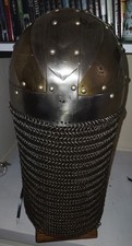 Viking Chainmail Helmet Vendal SCA LARP steel and brass Helmet With Chainmail