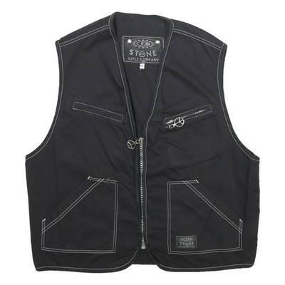 STONE RIFLE COMPANY Herren Weste schwarz Baumwolle Denim M Kontrastnähte Reißverschluss