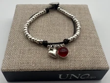 NEW Uno de 50 SER FASCINANTE Silver Bracelet Heart Red Murano Glass Size Medium