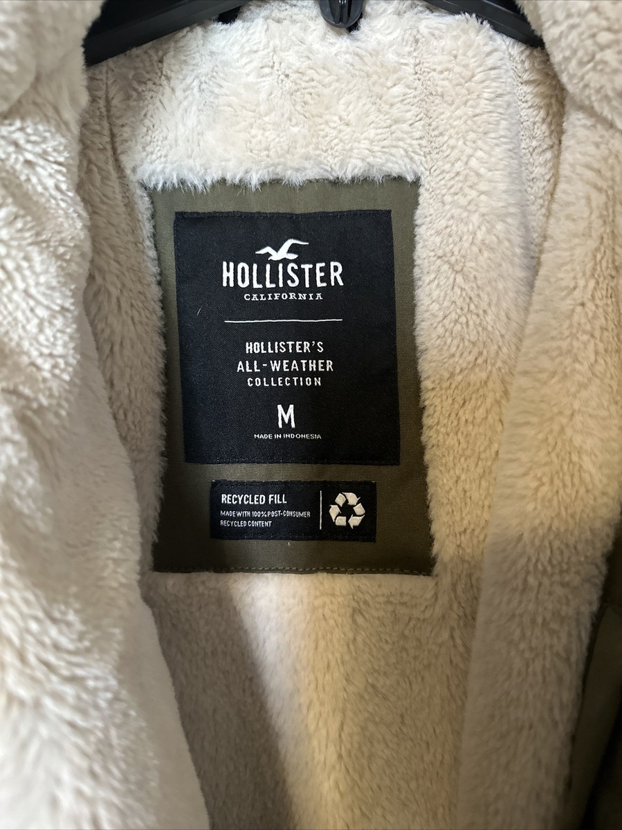 HOLLISTER FAUX FUR FLEECE LINED PARKA COAT MEN SZ MED GREEN View 3