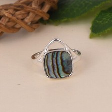 Abalone Shell Split Shank Ring Sterling Silver Handmade Artisan Rings Jewelry