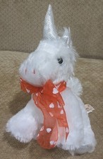 Dan Dee Collectors Choice White  Silver Unicorn W/ Red Heart Ribbon Plush