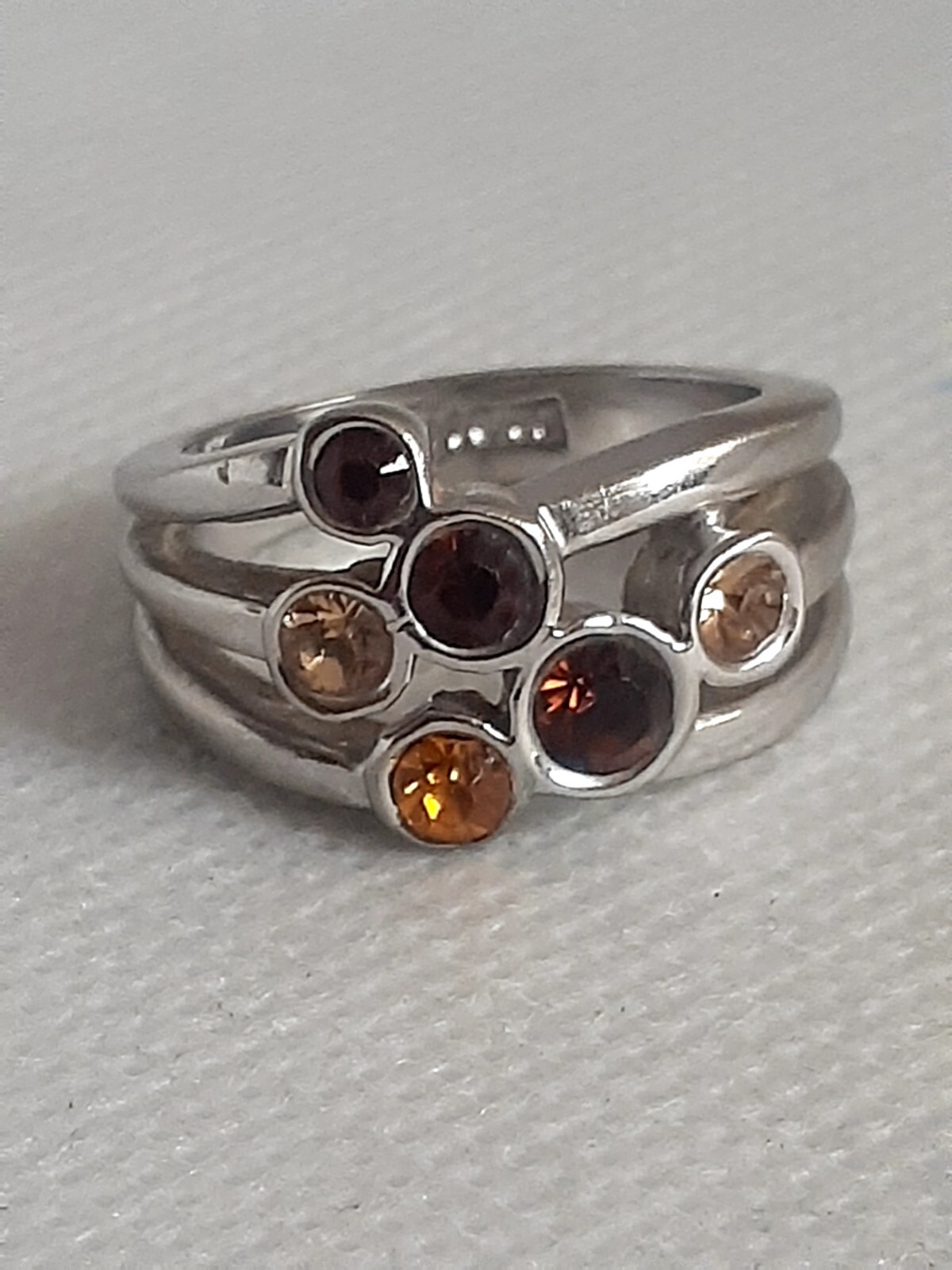 Orange Multi color Rhinestone Statement ring Silv… - image 3