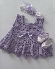 Vestito neonata 0-3 mesi, lilla, scarpine, fascetta  uncinetto, cotone,cerimonia