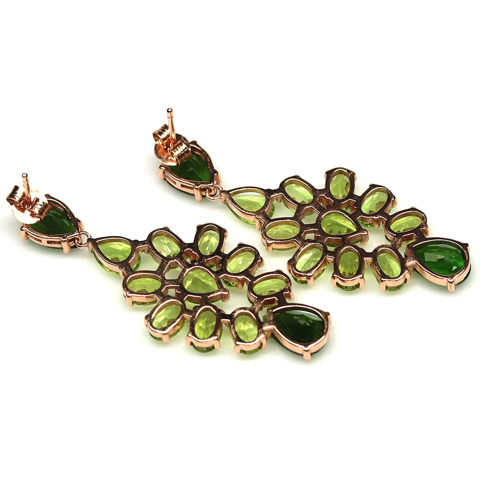 Edelstein Chrom Diopsid & Grün Peridot Ohrringe 925 Silber 18K Goldfarben - Bild 3 von 4