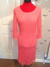 TAIFUN blush tulle lace cocktail evening Dress,10 36 VGC, 38"L long zip back