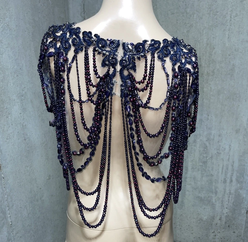 Monique Lhuillier Collection Draped Crystal Beaded Tulle Bolero Shrug Jacket OS - Image 3 of 4