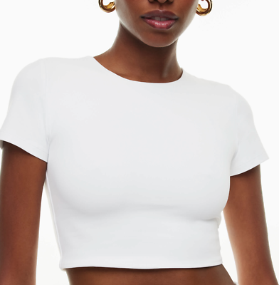 OThread & Co. Women's Crop Top Tee - Soft Stretch Short Sleeve Crew Neck Basic (White, Medium) - View #12