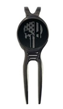 The Punisher USA Flag Marvel Golf Ball Marker  Black Gunmetal Divot Tool Laser