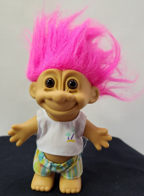 RUSS Troll Doll 18366 Pink Hair Palm Tree Top with Beach Shorts Vintage