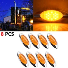 8pcs Oval For Peterbilt Truck Side Marker Lights Amber 16LED Clearance Light