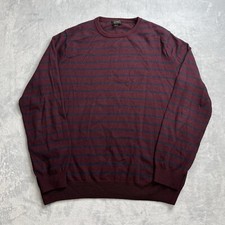 J. CREW 100 Lambswool Maroon Blue Striped Knit Fall Sweater Mens Large Preppy