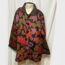 Reversible women's quilted jacket pattern orange black polka dots extra large