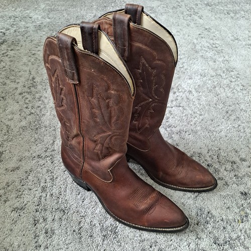 BOTAS VAQUERAS SHEPLER DE CUERO COMPLETO MARRÓN ORNAMENTADO PARA HOMBRE TALLA 8.5D ¡HECHAS EN EE. UU. BONITAS! - Imagen 2 de 16
