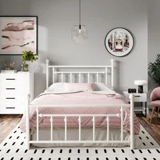 Full & Queen Metal Bed Frame, Victorian Style Iron Headboard & Footboard, White