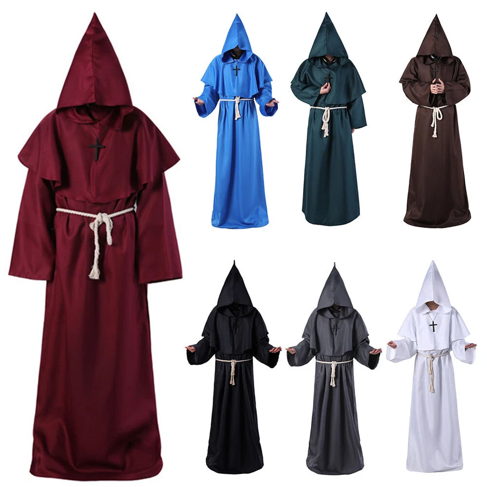 MARKENLOS 😈 Mittelalter Religiöse Priester Kostüm Mönch Halloween Cosplay Kapuze-Robe