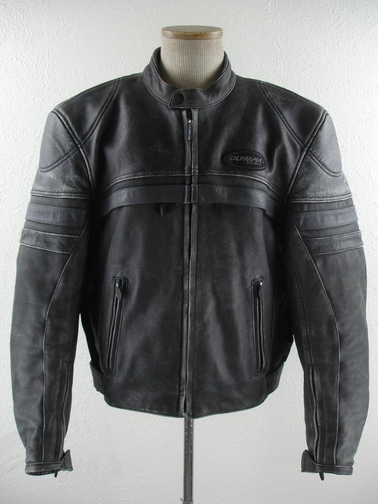 Men's L Olympia Moto Sports Gray Leather Padded Motorcycle Jacket Armored  Racer