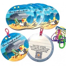 30 CRUISING DUCKS ROUND TAGS LABELS CRUISE SHIP RUBBER BANDS  QR CODE 2 1/2"