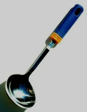 Aronson Soup Ladle Stainless Steel Heavy Grip It Blue Handle 11.5 inches
