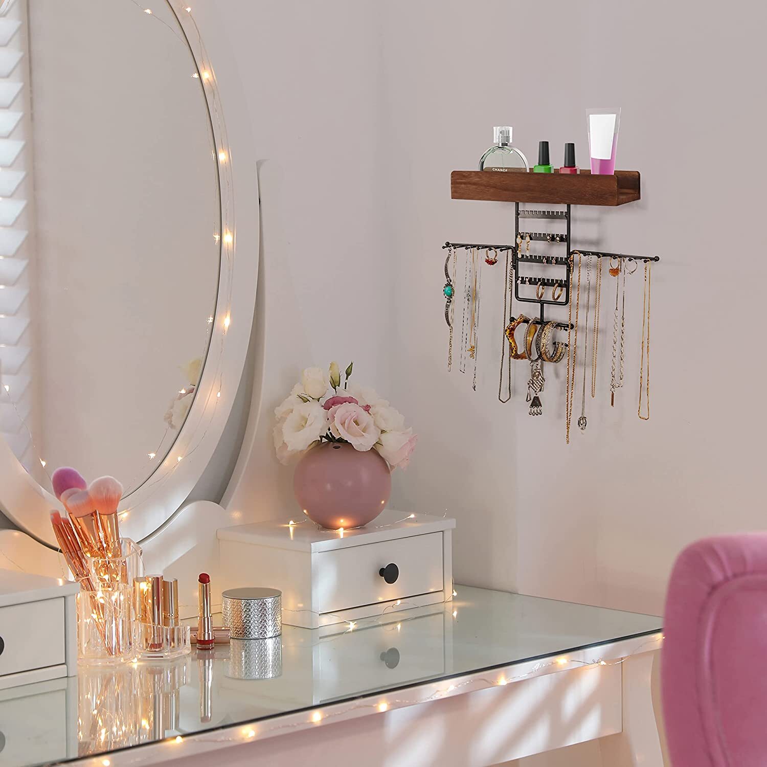 BELLE VOUS Black Wall Mounted Jewellery Organiser Rotating Arm Holder