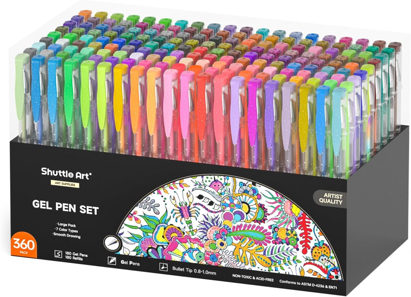 360 Pack Gel Pens Set, 180 Colors Gel Pen Set plus 180 Color