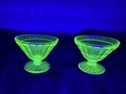 Federal Uranium Glass Optic Design Dessert Sherbert Pedestal Dish Lot of 2