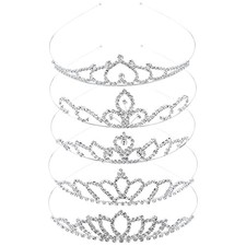 5 Pack Sparkly Glitter Rhinestone Silver Metal Headbands Wedding 5 Pack S2