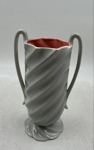 Vintage Red Wing Pottery 1376 White Swirl Two Handles Home Decorative Art Vase