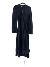 Zara Women Dress S Small Satin Midi Long Sleeve Navy Blue self tie 4786/278 NWT