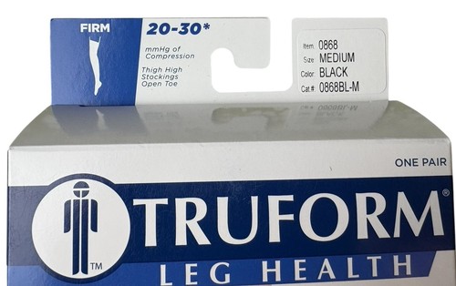 Truform Leg Health Medical Compression Stockings 20-30 mmHg Open Toe Med Black - Picture 2 of 8