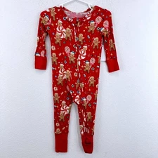Posh Peanut Bamboo Christmas Gingerbread Candy Red Zip Footed Pajamas 9-12M NWT