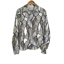 NEW Jean Pierre Klifa Blouse Long Sleeve Chain Print Women's  Size M