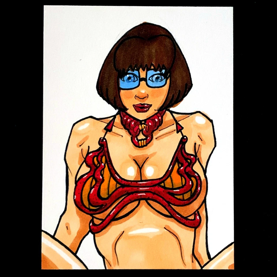 1 of 1! Scooby-Doo's Velma in Slave Leia Costume Hand Drawn Sketch Art Card. - Image 2 of 3