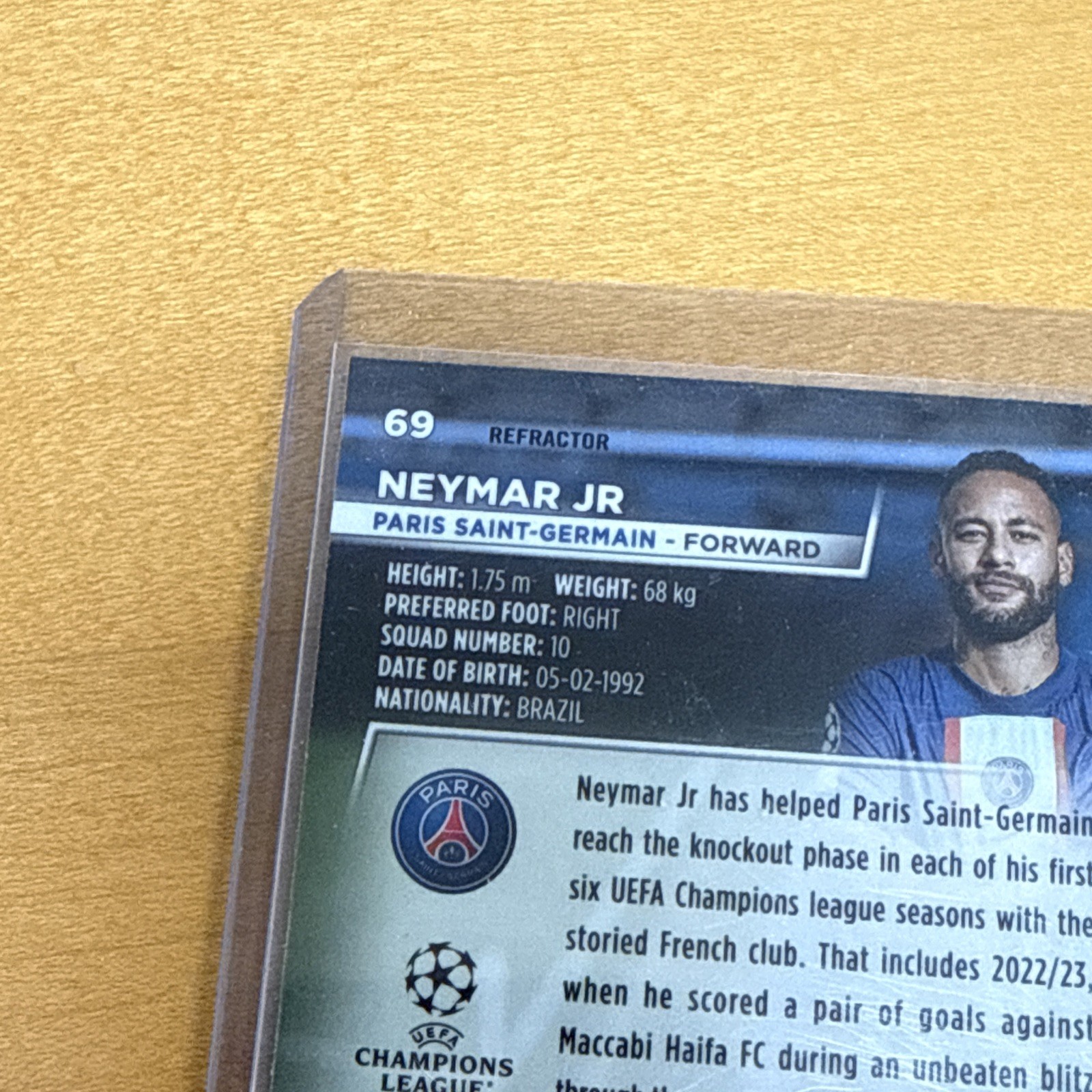 2022-23 Topps Stadium Club Chrome UEFA Neymar Jr #69 Refractor Paris Brazil view 4