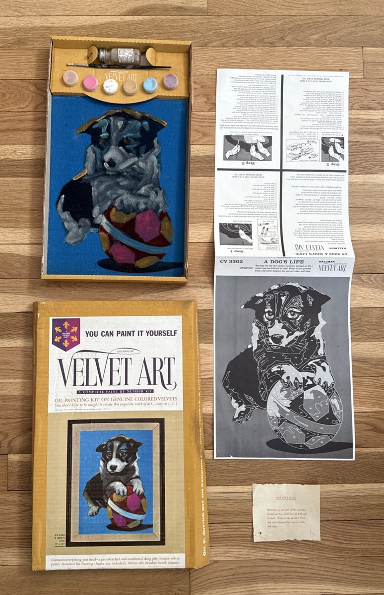 Vtg Hallman Created Craft Velvet Art Complete Paint By Number Set