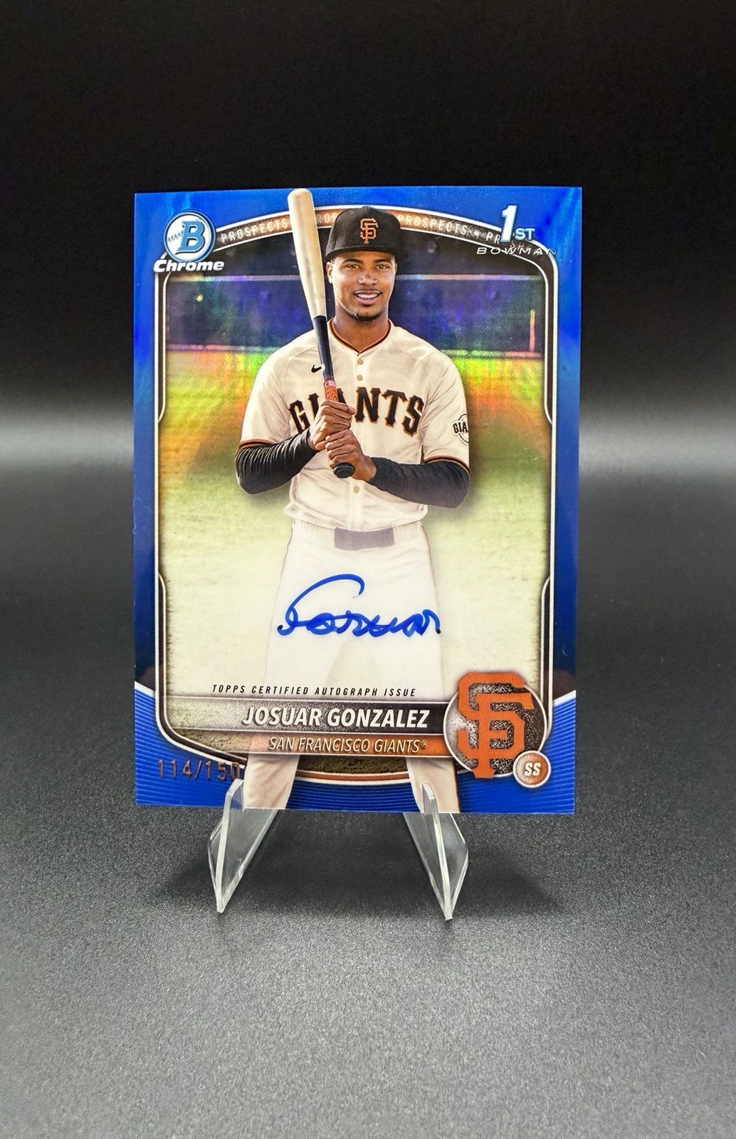 2025 Bowman Chrome Josuar Gonzalez 1st Auto TRUE BLUE /150 Giants CPA-JD