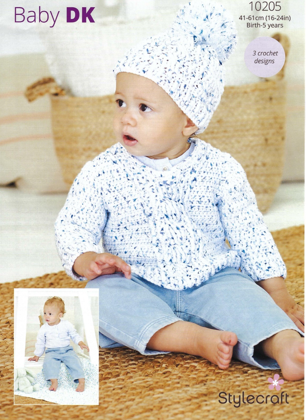 Stylecraft Baby DK Crochet Pattern - 10205 Baby/Toddler Sweaters & Hat (0-5yrs)